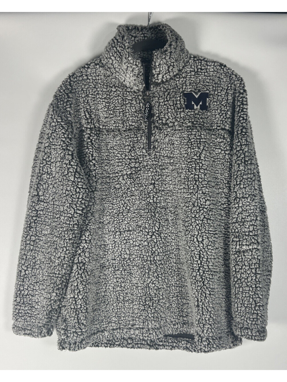 University of Michigan 1/4 Zip Boxer Craft Sherpa Pullover-Unisex Size L